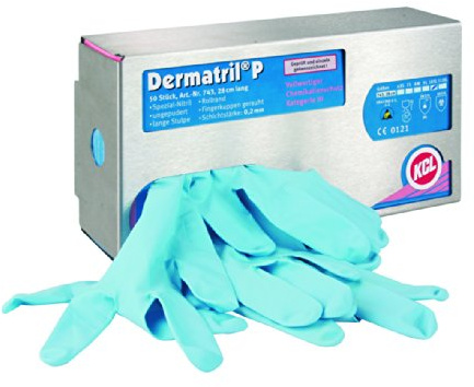 KCL Dermatril P 743 Guanti di Protezione Chimica Monouso in Nitrile, Ambidestri, Senza Lattice Naturale, Adatti per l'Industria Alimentare/Chimica, Blu, Taglia XL, 074310082C (Confezione da 50 Pezzi)
