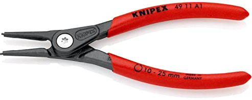 Knipex Pinza di Precisione per Anelli di Sicurezza Esterni Su Alberi Bonderizzata Grigia, Rivestiti in Resina Sintetica Antiscivolo 140 Mm (Confezione Self-Service/Blister) 49 11 A1 Sb