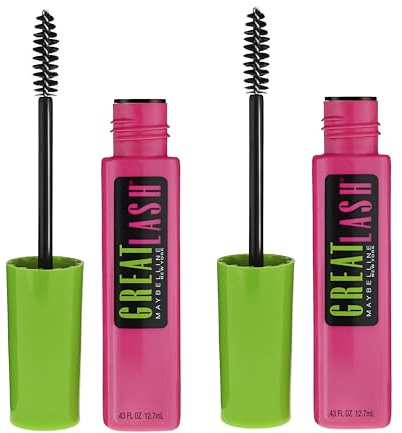 Maybelline Great Lash Washable Mascara Makeup, Volumizing Lash-Doubling Formula That Conditions As It Thickens, Very Black, 2 Count