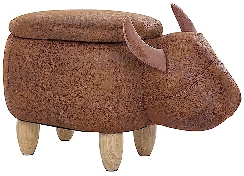 Beliani Tierhocker Kuh Kinderhocker Fußhocker Deko Hocker für Kinderzimmer mit Deckel Braun Cow