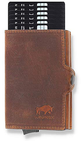 Solo Pelle Kartenetui | Kreditkartenetui | Leder Geldbörse Slim Wallet Portmonee | Geldbeutel mit RFID Schutz für bis zu 6-11 Karten Model: Mech (Vintage Braun mit Scheinfach + Münzfach)