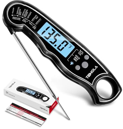 TEMOLA Meat Thermometer, Instant Read Food Thermometer with LCD Backlight Calibration, Waterproof Ultra Fast Digital Cooking Thermometer for Candy Deep Fry Liquids Beef Kitchen Baking Smoker Grill BBQ