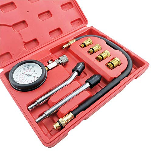 PowerTools Kompressionstester für Benzin Motor, KFZ Kompressionsprüfer 0-20 bar & 0-300 psi Kompressionsmesser, Druckprüfer Auto Benzinmotor Motorrad Testgerät Präzisions Manometer