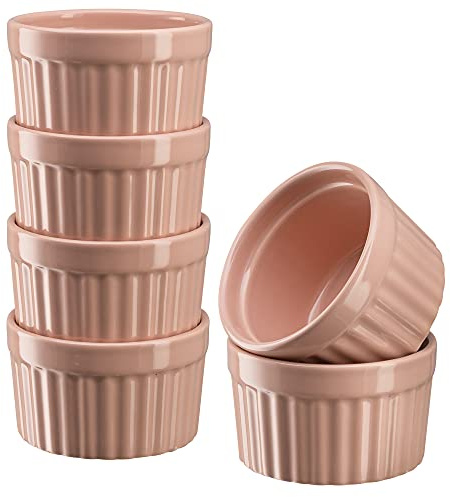 Kook Lot de 6 ramequins roses pour crème brûlée, soufflé en porcelaine, passent au four, pour tarte, gâteau de lave, soupe, 300 ml