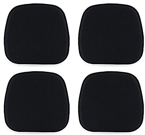 TANYOO Set of 4 Chair Cushion Memory Foam Pads Non Slip Honeycomb Pattern Square 15 x 16 Seat Cover Ultimate Comfort and Softness Cushions (4Pack,Black) 40L x 37W centimetres