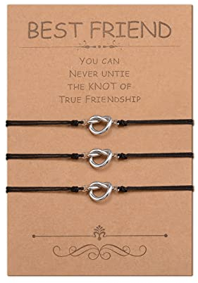 MANVEN 3 Stück Bester Freund Armband Pinky Versprechen Passende Langstrecken Handgefertigte Herz Edelstahl Armbänder Geschenk für Frauen Mädchen Mama Familie