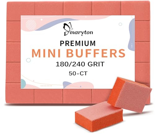 Maryton Mini Nail Buffer Blocks - 180/240 Grit Professional Salon Orange Buffers - Buff Nails Prior to Application of Gel Polish, Acrylic, 50 Count