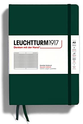 LEUCHTTURM1917 367257 Notizbuch Medium (A5), Hardcover, 251 nummerierte Seiten, Forest Green, kariert