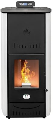STUFE A PELLET ITALIA - Nueva York 22Kw Wi-Fi - Estufa de pellets hidro, produce calor para habitaciones y agua caliente, eficiencia 92%, calentador de 140m², autonomía 24H, programable, garantía de