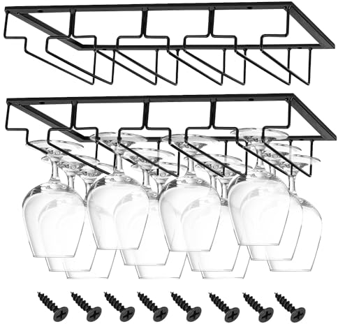 JMIATRY 2 Stk Weinglashalter, Weinglashalter unter dem Schrank, 4 Racks Metall Weinglashalter Hängend, Weinglas Halterung für Familie Restaurant Hotel Bar (41×23.5×6 CM, Schwarz)