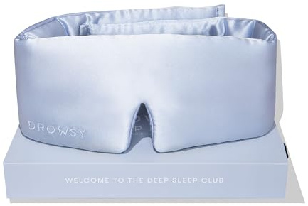 DROWSY Silk Sleep Mask. Face-Hugging, Padded Silk Cocoon for Luxury Sleep in Total Darkness (Blue Belle)