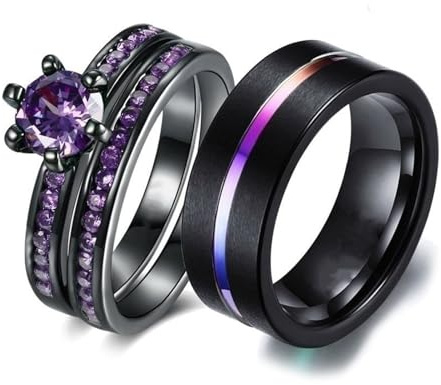 Cupimatch Bague Couple Ajustable - Fiançailles, Mariage, Amitié - Amour Éternel Romantique - Anneau Supérieur en Acier Inoxydable et Zircon