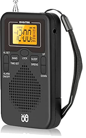 Persistence Radio PortáTil Mini Am FM Radio MeteorolóGica Radio de Bolsillo Pantalla LCD Reloj Despertador Digital Reproductor de Radio