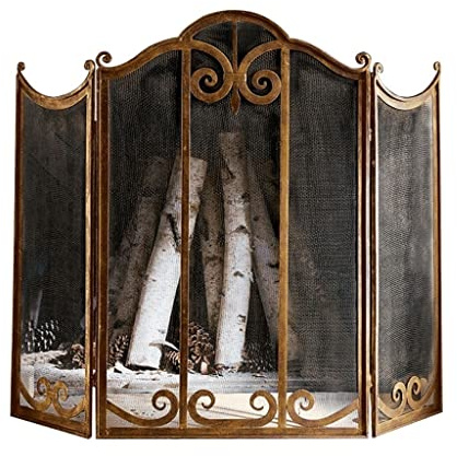 Pantalla de La Chimenea Rejilla de Chimenea Chimenea Screen Metal 3 Paneles Hierro forjado Pantalla de fuego Malla Sólido Spark Pantalla de protección contra incendios Cubierta de protección contra he