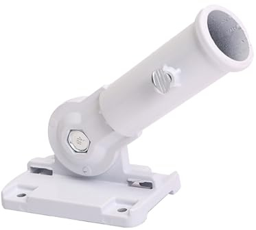 Eterspr Soporte de Metal de Bandera, Soporte Asta de Bandera de Aluminio, Soporte Ajustable para Mástil de Bandera, Adecuado para la Mayoría de los Mástiles, Blanco, ángulo Ajustable