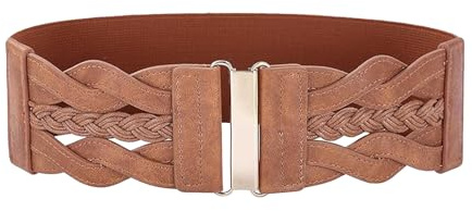 XDGBGFN Ceinture élastique large en cuir pour femme, pour robe, manteau, pull - Marron
