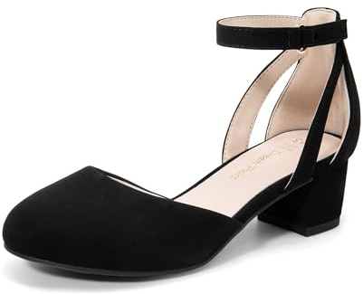 DREAM PAIRS Scarpe Eleganti da Ragazza con Punta Chiusa e Tacco Alto Principessa Scarpe per Bambine con Tacco a Blocco Mary Jane,Size 35,Nero,KKUMPU2501