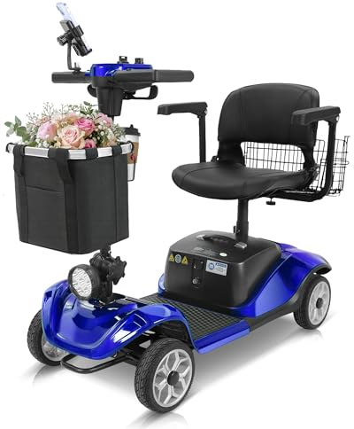 4-Wheel Mobility Scooter with Suspension&Phone Holder,350W Mobility Scooters for Seniors/Adults with Detachable Lithium Battery,330LBS Capacity 18Miles Electric Wheelchair,Front&Rear Basket