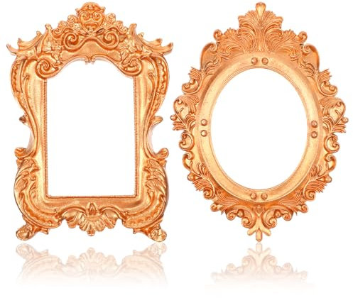 Andibro Cornice portafoto vintage in resina sintetica, 2 pezzi, mini cornice portafoto in stile retrò, per gioielli, cornice barocca, senza cornice in vetro o parete posteriore, per immagini in