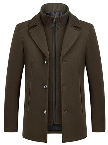 KUDMOL Cappotto da uomo in lana per l'inverno caldo Trench Coat Classic Parka Soprabito Caban Slim Fit Business Duffle-Coats Antivento Revers Overcoat, marrone, XXXL