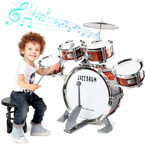 Verdantree - Kit de batería para niños, batería Infantil, Instrumento de 5 Tambores con Taburete, batería Infantil, Instrumento Musical, educación temprana,, Juguetes para 3 4 5 años
