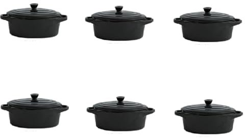 Lot de 6 mini cocottes ovales noires avec couvercle (12,5 cm L x 7,5 cm H avec couvercle)