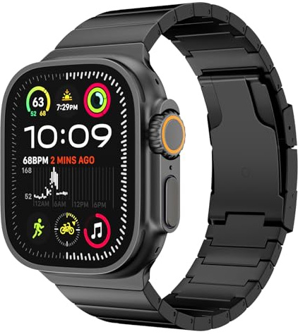 Juxion Titan Armband Kompatibel mit Apple Watch Ultra 3/2/1 Armband 49 mm 46 mm 45 mm 44 mm 42 mm, Metall Ersatzband mit Faltschließe für iWatch SE 3/SE 2/SE Serie 11 10 9 8 7 6 5 4 3 2 1, Schwarz
