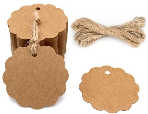 50 Kraft Labels, Gift Labels, 4 cm, with Jute String for Wedding Gifts, Birthday Crafts