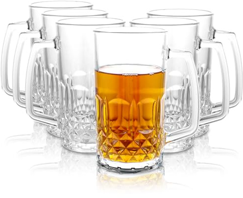 MIVIDE 6pcs Verres à Bière 50cl, Verre a Biere avec Anse 500ml, Verre à Bière Idéal pour les Fêtes, les Bars, les Restaurants, les Fêtes, Passe au Lave Vaisselle