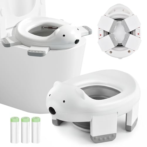 Focenat Kinder-Töpfchen, 2-IN-1 Kindertoilette mit 3 Rollen Müllsäcke, Tragbares Reisetöpfchen für Kleinkinder, Potty Training Toilet, Babytopf WC/Klo, Lern Toilette, Kinder Toilettensitz