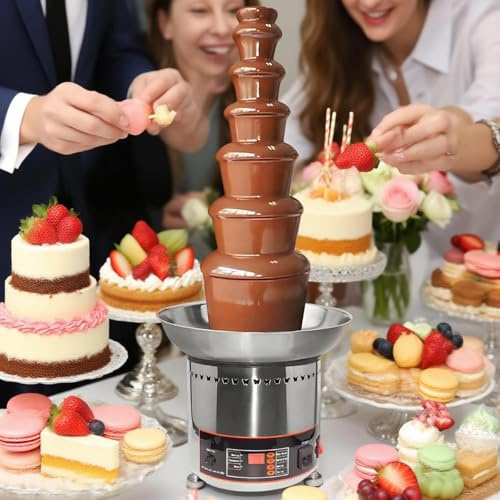 vnmudzeo Fontana di Cioccolato Professionale, Acciaio Inossidabile 304, Controllo Digitale della Temperatura, Intervallo 0-302 °F, Macchina per Fonduta A 4-7 Livelli per Cioccolato 7Layers