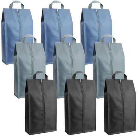Set 9 Sacchetti Porta Scarpe da Viaggio, Borsa Porta Scarpe Impermeabile con Cerniera, Custodia Scarpe Antipolvere, Organizer Scarpe per Viaggio o Casa (Nero, Grigio, Blu Navy)