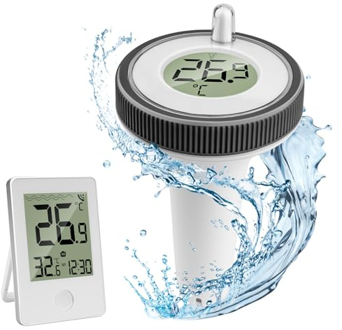 Termómetro Inalámbrico para Piscina, Termómetro Digital Flotante Inalámbrico Resistente al Agua IP67, Interiores y Exteriores Termómetro para Piscinas, Acuarios, Bañeras, Estanques