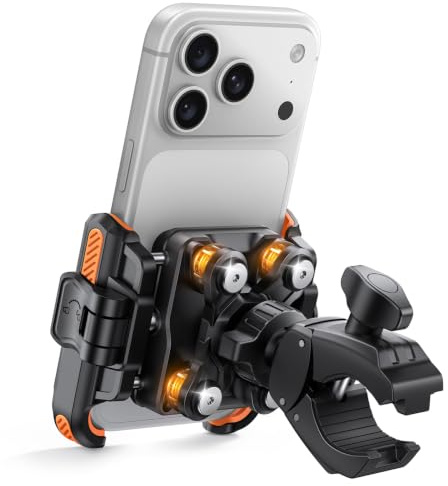 Lamicall Soporte Móvil Moto, Soporte Móvil Bicicleta - [No Obstruye la Cámara] [Doble Antivibración] 1S Liberación Rápida, 360° Rotación, Soporte Teléfono Manillar para iPhone y Smartphone de 6-7,2