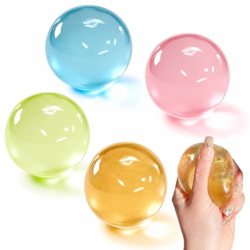 Lot de 4 Balle Anti-Stress Coconut Oil Squeeze, Slow Rising Squeeze Stress Ball à Presser Moldable Transparente Fun Sensoriel Fidget pour Adultes