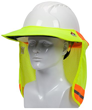 EZ-Cool 396-801FR-YEL FR Treated Hi-Vis Hard Hat Neck Sun Shade Shield Accessories with Visor, Large, Yellow - Fits Both Cap Style & Full Brim Hard Hats