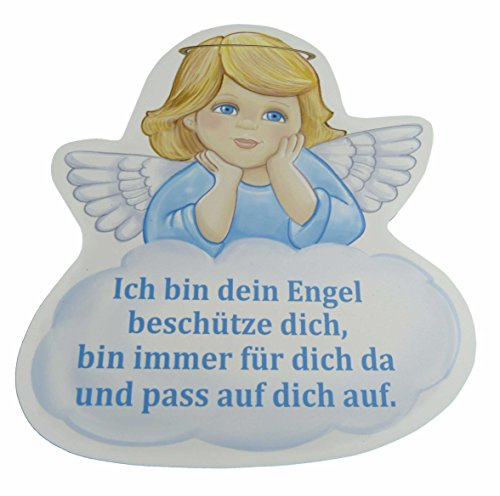 Schutzengel Taufgeschenk für Junge mit Engel in blau und mit Spruch ich pass auf dich auf - Wandbild als Deko für das Baby- bzw. Kinderzimmer aus unserer Reihe Geschenke zur Geburt und Taufe (22 x 24, blau)