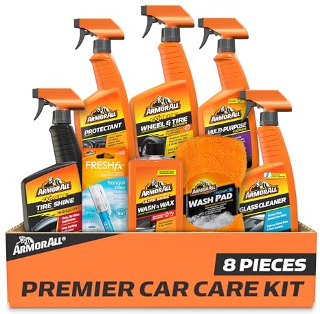 Armor All Premier Car Care Kit, Includes Car Wax & Wash Kit, Glass Cleaner, Car Air Freshener, Tire & Wheel Cleaner (8 Piece Kit)