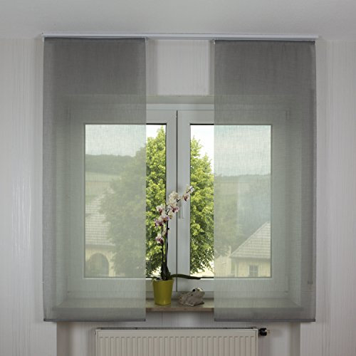 2er Set Schiebegardine Flächenvorhang inkl. Zubehör (in versch. Längen) Annette II, Farbe:grau, Vorhanglänge:245 cm, Farbe Paneelwagen:Weiß