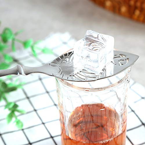 Absinthe Spoons, Stainless Steel Absinthe Spoon, Cocktail Utensils Bitter Scoop Sugar Spoon, Silver Dripper Wormwood Spoon, Glass Cup Drinking Filter, Leaf Absinthe Spoon