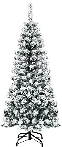 COSTWAY Albero di Natale Innevato 140/180/225 cm, Albero di Natale Artificiale Slim con 242/500/641 Rami Realistici e Folti e Base Pieghevole di Metallo, Apertura a Ombrello (140 cm)