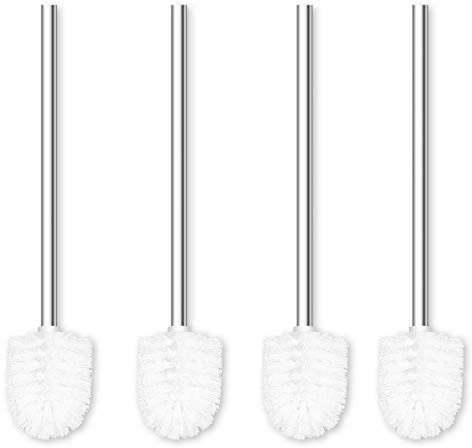 Qulable Toilet Brushes Stainless Steel Toilet Brush with Flexible Soft Hygienic Bristle, 4 Pack (White)