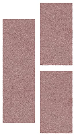 HomebyHome Bettumrandung Schlafzimmer 3 teilig Teppich Rosa - Waschbarer Bettumrandung Teppich Läufer Set Extra Flauschig Bettvorleger Schlafzimmer Bettset:2 St. 60x110 cm | 1 St. 80x150 cm