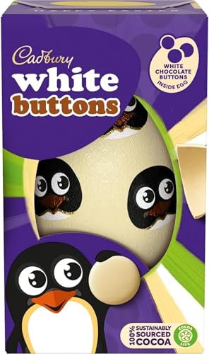 Cadbury White Chocolate Buttons Easter Egg, Includes White Chocolate Buttons Inside Egg, 98 g (Pack of 1)