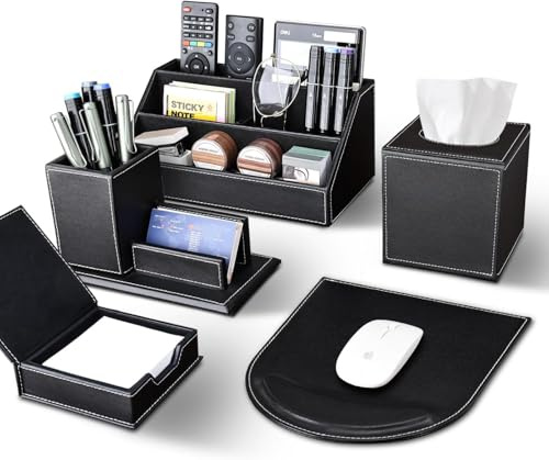 KINGFOM 5 Pezzi Organizer da scrivania, Set scrivania ufficio, Portapenne, Accessori scrivania ufficio in pelle PU