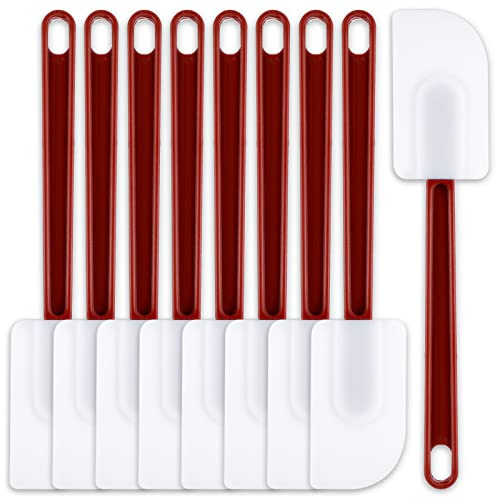 Dandat 9 Pcs Silicone Rubber Spatula, Commercial Spatula 500 Fahrenheit Heat Resistant, Non Stick Heavy Duty Scraper for Kitchen Cook Mix Fry Spread Bake, Dishwasher Safe(Deep Red and White,10 Inch)