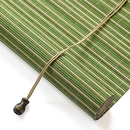zhijiaqian456 Retro Bamboo Roller Blinds,Roman Blinds,Sun Shade Curtain,Blackout Roller Blinds,Partition Door Curtain,for windows and doors,Green and white,Customizable (60 x 100 cm)