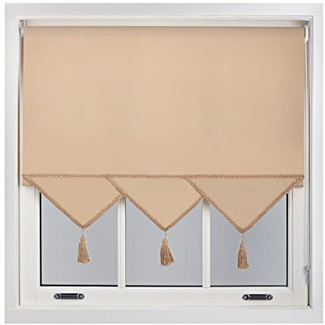 FURNISHED Roller Blind with Triangle Edge & Metal Fittings, Trimmable Non-Blackout Heavy Duty Fittings Classic Daylight Window Triangle Blinds - Cappuccino, 45cm x 165cm