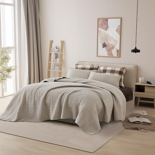 Wonderful King - Set di biancheria da letto in jersey, 3 pezzi, leggero, estivo, confortevole, elastico, morbido, traspirante, resistente allo scolorimento (beige, king size)