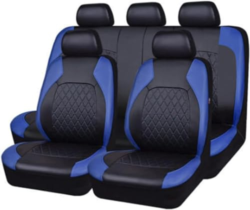 IREZ Auto Leder Sitzbezüge für Dacia Logan MCV Fiskal Stepway/Nova/Supernova/Sandero, 9 Stück Allwetter rutschfest Wasserdicht Atmungsaktiv Schonbezug Set Sitzkissenschutz,C-Blue